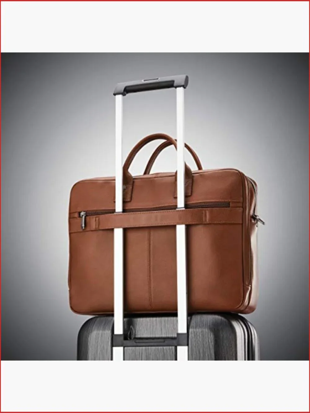 Top Grain Leather Toploader Briefcase with Padded Laptop Sleeve